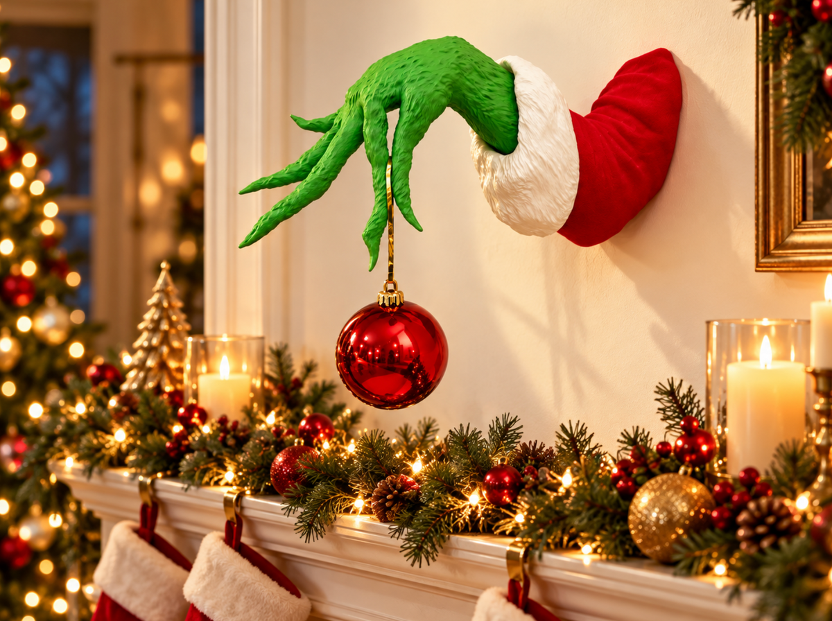 The Christmas Ornament Thief β Mischievous Green Hand Wall Decoration